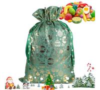 Medium Christmas Bags - Burlap Gold Foil Reusable Decorations for Gift Wrapping Party Favors | Eco Fabric with Drawstring Closure, Festive Storage Sack, Home Events for Kids Adults Gatherings