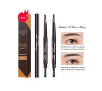 (Medium CoffeeGrey 2 Pcs)2PCS Double-end Waterproof Eyeliner Eyebrow Pencil Pen Brush Makeup Tools New
