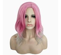 Medium Long Wavy Pink Silver Grey Ombre Cosplay Wig Synthetic Hair Halloween Costume Party Wigs For Women + Wig Cap