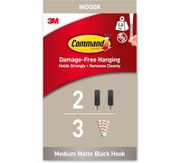 Medium Matt Black Hook-2 Hooks And 3 Medium Tabs,1.3 Kg-Damage-Free Hanging