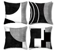 Mednkoku Coussins de Coussin en et Blanc, Coussins géométriques Abstraits de 4pcs Couvoirs 45x45cm / 18x18 Pouces, taies d'oreiller décoratives avec Fermeture éclair pour Le canapé Bureau à domicil