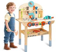 medoga Jouet Bricolage Enfant, Etabli Bricolo Center en Bois, Jouet en Bois Établi du Bricoleur avec 63 Accessoires pour 3+ Ans