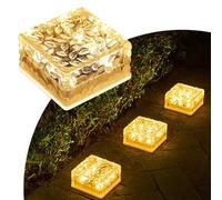 MEDOYOH 1 pièce de 6 perles solaires en verre pavés - Lumière blanche chaude - Capteur de lumière marche/arrêt - Lampe solaire étanche - Spot de sol pour extérieur jardin ou cour