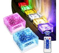 MEDOYOH Lot de 2 pavés solaires multicolores avec télécommande à 12 touches - 10 x 10 x 5 cm - Capteur de lumière marche/arrêt - Éclairage de chemin étanche - Pour patio, jardin, cour, chemin