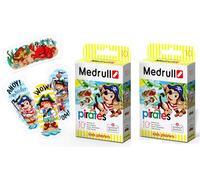MEDRULL Pansements pour enfants - De jolis pansements colorés avec motif et modèle amusant - Doux pour la peau, étanches, stériles - PIRATES Atmungsaktiv pflaster 2 x 10 Stück