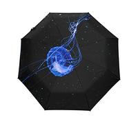 Méduse Bleue Art Noir Parapluie Pliable Pliant à Ouverture Automatique Protection UV Parapluies Pliant Coupe-Vent pour Voyager Plage Femmes Enfants Homme Fille