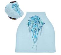 Méduse De Mer Bleue Housse de Canopée pour Poussette,Siège de Voiture pour Bébé Dais Siège Auto Couverture D'Allaitement Pare-Soleil Respirant Extensible pour Bébé