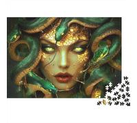 Méduse Déesse Serpent Puzzle 1000 Pièces Adultes Méduse Dorée Mystique aux Cheveux Serpentants Lumineux Premium Haute Qualité Robuste Vibrant Défiant Anti-Stress Cadeau 52x38cm/1000pcs