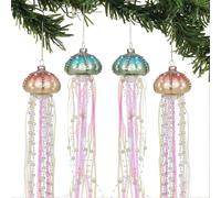 Méduse en verre Décor de Noël Décor suspendu avec perles côtières Méduse Serpents en verre Décorations d'arbre de Noël, pack de 4