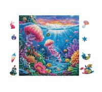 Méduses dans l'océan 100 Pieces Casse-tête Famille en Carton Épais sans Déformation Difficulté Moyenne Jeu De Société Cadeau Noël Haute Qualité Premium 28x28cm