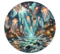 Méduses Flottant dans Styx 1000 Pièces Puzzles Classiques Animaux Puzzle Circulaire pour Enfants Encastrement Parfait Jeu D'Intelligence De l'art De La DécoRat ION Moderne 1000pcs (67.