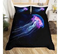 Méduses Parure de Lit 220x240cm Mer Sets de Housse de Couette Enfants Mer Creature Sous l'eau World Housse de Couette Marine life Merlife Noir Chambre Aquatic Animaux Parure Housse de Couette