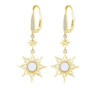 MEDWISE Boucles d'oreilles en argent sterling 925 avec pierre de lune/opale pour femme - Pierre de lune - Boucles d'oreilles pendantes en or à huit branches - Pierre de lune - Bijoux pour femmes