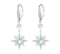 MEDWISE Boucles d'oreilles pierre de lune/opale - Argent sterling 925 - Étoile - Gouttes de soleil - Or à huit branches - Bijoux suspendus pour femmes, amies, amoureuses, Argent sterling