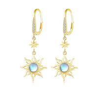 MEDWISE Boucles d'oreilles pierre de lune/opale - Argent sterling 925 - Étoile - Gouttes de soleil - Or à huit branches - Bijoux suspendus pour femmes, amies, amoureuses, Argent sterling