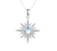 MEDWISE Chaîne étoile/lune en argent sterling 925 et or - Collier étoile à huit branches plaqué or - Chaîne en pierre de lune/opale - Pendentif en pierre de lune - Bijoux pour femme, fille, petite