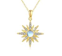 MEDWISE Chaîne étoile/lune en argent sterling 925 et or - Collier étoile à huit branches plaqué or - Chaîne en pierre de lune/opale - Pendentif en pierre de lune - Bijoux pour femme, fille, petite