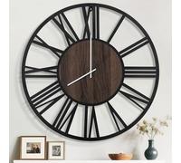 Mee 2ou Grande Horloge Murale 100cm, Silencieuse Style Rustique, Cadran Bois et Métal, Horloge à Pile pour Salon, Chambre, Cuisine, Bureau, Décoration Murale Moderne