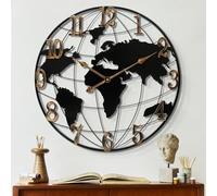 Mee 2ou Grande Horloge Murale, 50 cm Carte du Monde Horloge Murale Design Moderne Silencieuse sans Tic Tac Horloge Salon Bureau Métallique Horloge Murale Vintage Horloge Murale Rétro, 20 Pouces