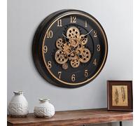 Mee 2ou Grande Horloge Murale avec Engrenages Mobiles, Horloge Murale Rétro de 40cm pour Décoration de Salon, Horloge Murale Décorative Industrielle Steampunk en Bronze Vintage Or pour Maison de Ferme