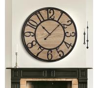 Mee 2ou Grande Horloge Murale Vintage et Moderne 60 cm / 24 Pouces, Silencieuse sans Tic Tac, Fonctionnant à Piles, Horloge Murale en Bois Décorative pour Salon, Chambre, Cuisine, Ferme et Bureau