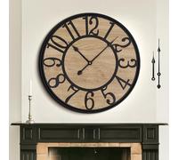 Mee 2ou Grande Horloge Murale Vintage et Moderne 60 cm / 24 Pouces, Silencieuse sans Tic Tac, Fonctionnant à Piles, Horloge Murale en Bois Décorative pour Salon, Chambre, Cuisine, Ferme et Bureau