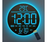 Mee 2ou Horloge Murale Numérique 10" avec Veilleuse, Alarme, Télécommande, 11 Couleurs RGB, Luminosité Auto, Température, Date et Jour, Horloge Murale LED Électrique Moderne pour Chambre et Salon