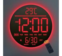 Mee 2ou Horloge Murale Numérique 10" avec Veilleuse, Alarme, Télécommande, 11 Couleurs RGB, Luminosité Auto, Température, Date et Jour, Horloge Murale LED Électrique Moderne pour Chambre et Salon