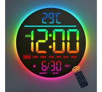 Mee 2ou Horloge Murale Numérique 10" avec Veilleuse, Alarme, Télécommande, 11 Couleurs RGB, Luminosité Auto, Température, Date et Jour, Horloge Murale LED Électrique Moderne pour Chambre et Salon
