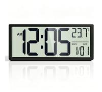 Mee 2ou Horloge Murale Numérique 16 Pouces - Grand Écran LCD sur Piles | Horloge décorative, grands chiffres lisibles | Alarme, date, calendrier, température | Seniors, chambre, salon, cuisine, noir