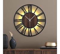 Mee 2ou Horloge Murale Silencieuse à Piles - 50 cm, avec Lumière Nocturne Automatique, sans Tic-Tac, Horloge Murale Design Métal Bois pour Salon Chambre Cuisine Bureau