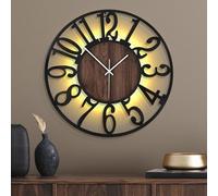 Mee 2ou Horloge Murale Silencieuse à Piles - 60 cm, avec Lumière Nocturne Automatique, sans Tic-Tac, Horloge Murale Design Métal Bois pour Salon Chambre Cuisine Bureau