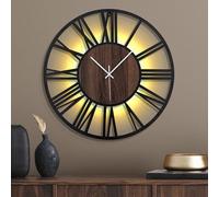 Mee 2ou Horloge Murale Silencieuse à Piles - 60 cm, avec Lumière Nocturne Automatique, sans Tic-Tac, Horloge Murale Design Métal Bois pour Salon Chambre Cuisine Bureau