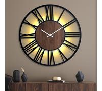Mee 2ou Horloge Murale Silencieuse à Piles - 80 cm, avec Lumière Nocturne Automatique, sans Tic-Tac, Horloge Murale Design Métal Bois pour Salon Chambre Cuisine Bureau