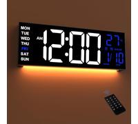 Mee 2ou Horloge Numérique Murale 16,5" avec Minuteur, Lumière Nocturne, 2 Réveils, 8 Couleurs RGB, Réglage Auto de la Luminosité, Température, Date, 24/12 Heure pour le Salon, Chambre, Bureau, Seniors