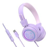 MEE audio KidJamz KJ55 Casque d'écoute sécurisé USB-C pour enfants avec lumières LED multicolores, limiteur de volume et micro ; casque filaire supra-auriculaire pour iPhone 15, iPad et appareils USB