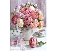 Meecaa Kit de broderie au point de croix 11 comptes estampés, kit de broderie rose avec accessoires pré-imprimés (36 cm x 46 cm) (Fleur)