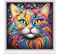 Meecaa Kit de broderie au point de croix, 11 fils, embossé, chat, couleurs animales, kit de broderie avec accessoires, pré-imprimé (36 x 36 cm) (Chat 9)