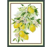 Meecaa Kit de broderie au point de croix estampé, 14 CT, kit de broderie au motif fleur de citron avec accessoires, pré-imprimé (33 x 41 cm) (citron)