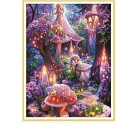 Meecaa Kit de broderie au point de croix estampillé, 11 Count, kit de broderie fée champignon lampe du pays des merveilles avec accessoires pré-imprimés (36 cm x 46 cm) (Pays des merveilles)