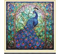 Meecaa Kit de broderie au point de croix estampillé, 11 CT, kit de broderie au point de croix avec accessoires, pré-imprimé (36 cm x 36 cm) (paon)