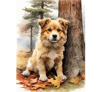 Meecaa Kit de broderie au point de croix estampillé, 11 CT, kit de broderie avec accessoires, pré-imprimé (40 cm x 50 cm) (chien)