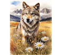 Meecaa Kit de broderie au point de croix estampillé, 11 CT, kit de broderie avec accessoires, pré-imprimé (40 cm x 50 cm) (loup 1)