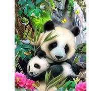 Meecaa Kit de broderie au point de croix estampillé Flower Animal Bamboo Panda avec accessoires pré-imprimés (36 cm x 46 cm) (panda)