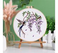 Meecaa Kit de broderie au point de croix imprimé à la main pour adultes débutants, avec cercle à broder et instructions (français non garanti) (violet)