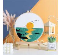 Meecaa Kit de broderie au point de croix pour adultes débutants et adultes avec cerceau à broder et instructions (français non garanti) (océan)