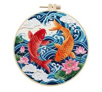 Meecaa Kit de broderie au point de croix pour débutants et adultes, avec cercle à broder et instructions (français non garanti) (poisson)