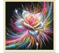 Meecaa Kit de broderie de roses florales en relief 11 fils avec accessoires, pré-imprimé (36 x 36 cm) (Fleur)