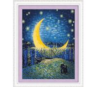Meecaa Kit de broderie point de croix, 11 fils, embossé, ciel étoilé, Van Gogh, lune, rivière Niron, kit de broderie avec accessoires, pré-imprimé (40 x 30 cm) (Ciel étoilé)