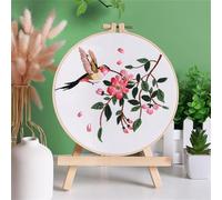 Meecaa Kit de broderie rose colibri rose, kit de broderie à la main, motif imprimé point de croix pour adultes débutants, avec cercle à broder et instructions (rose)